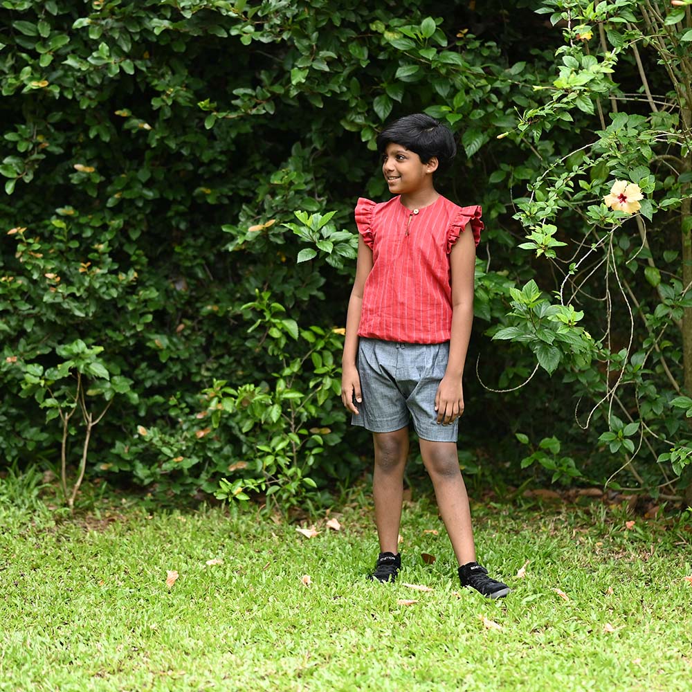 The Linen Ruffle Sleeve Top & Shorts Ensemble