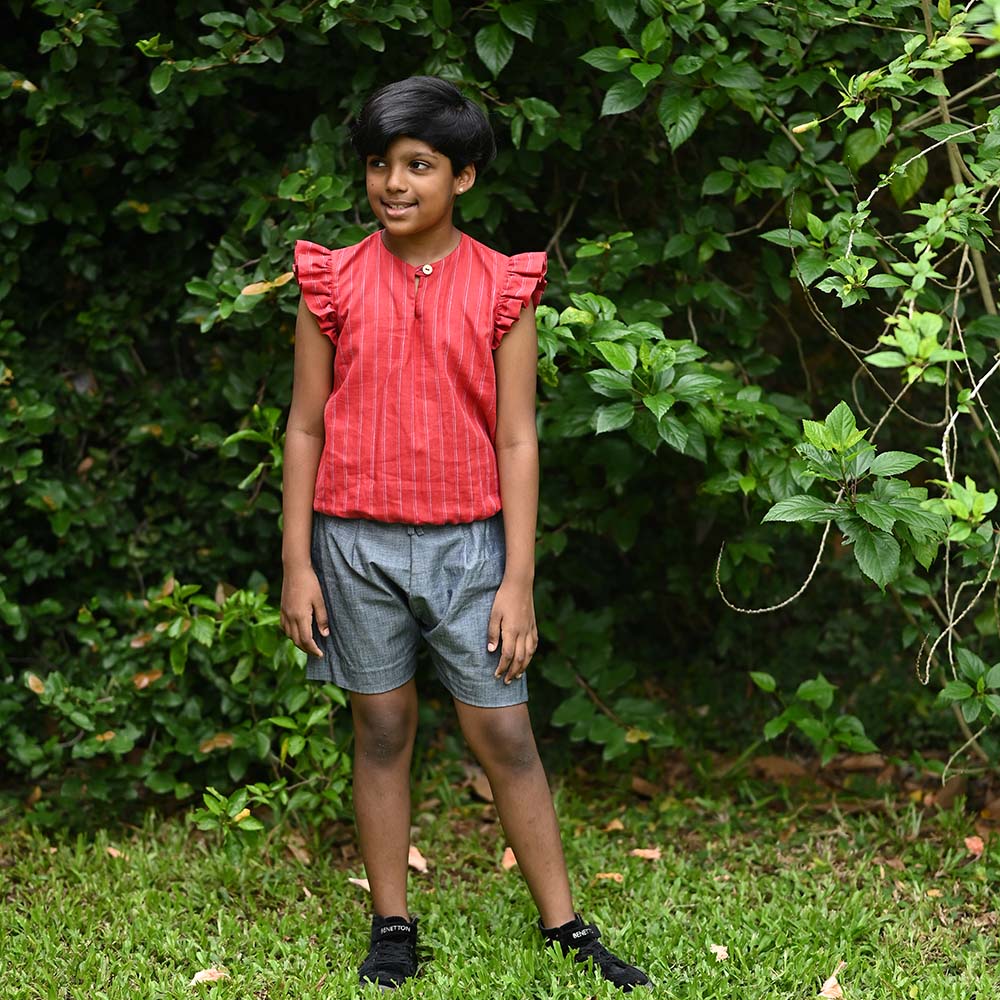 The Linen Ruffle Sleeve Top & Shorts Ensemble