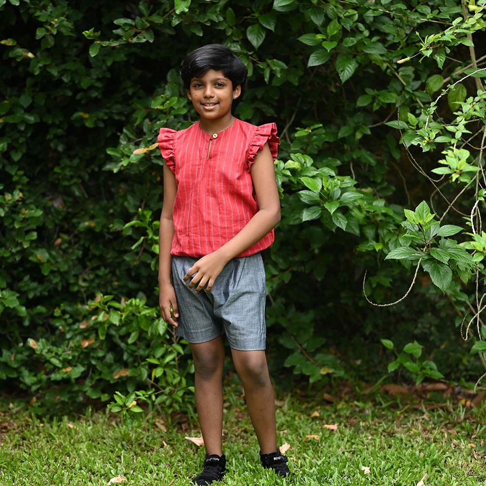 The Linen Ruffle Sleeve Top & Shorts Ensemble