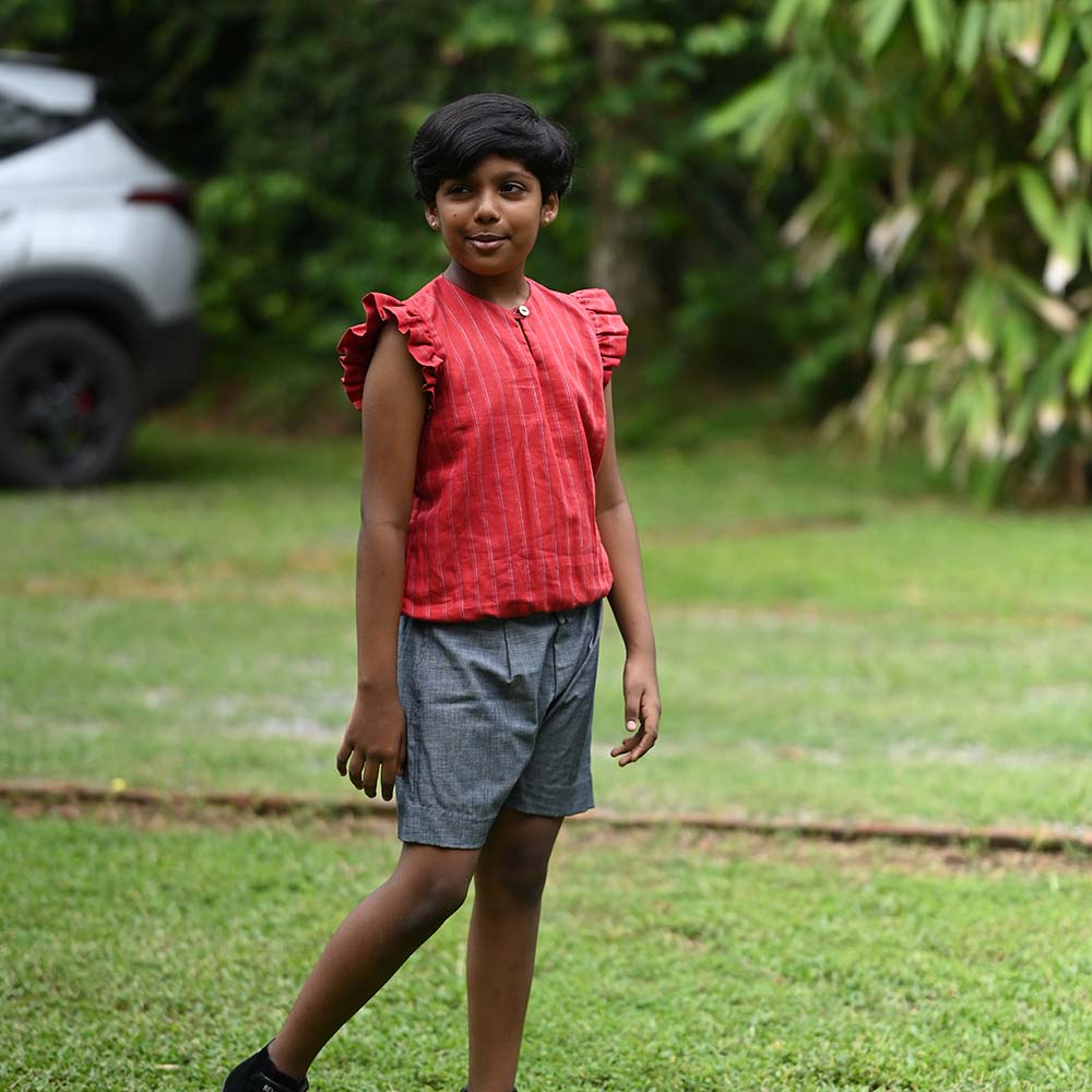 The Linen Ruffle Sleeve Top & Shorts Ensemble