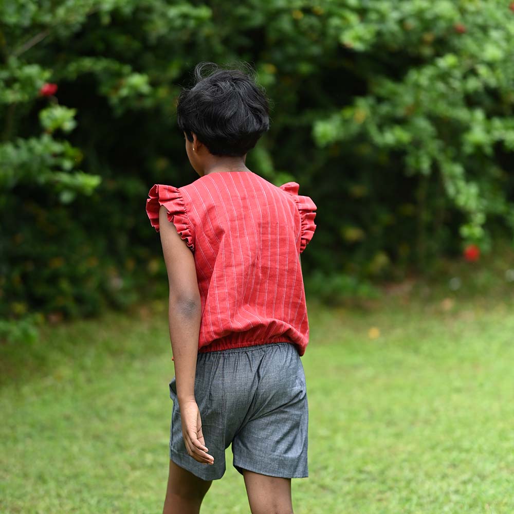 The Linen Ruffle Sleeve Top & Shorts Ensemble