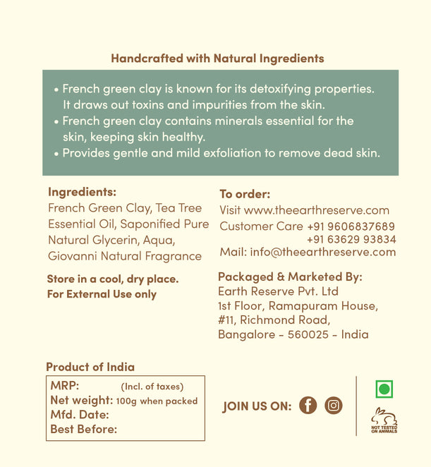 French Green Clay & Tea Tree Oil Natural Glycerin Soap