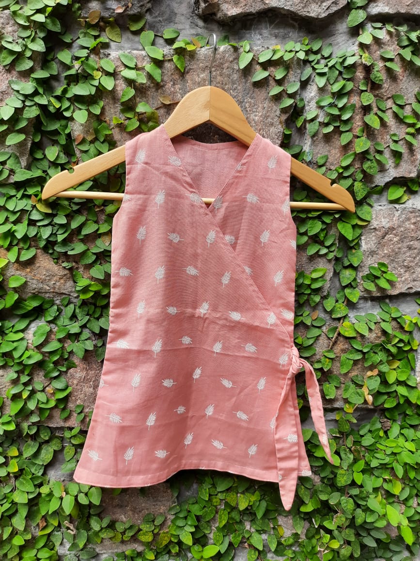 Wrap Dress Self design rayon cotton fabric - Size 18 (18-24 months)