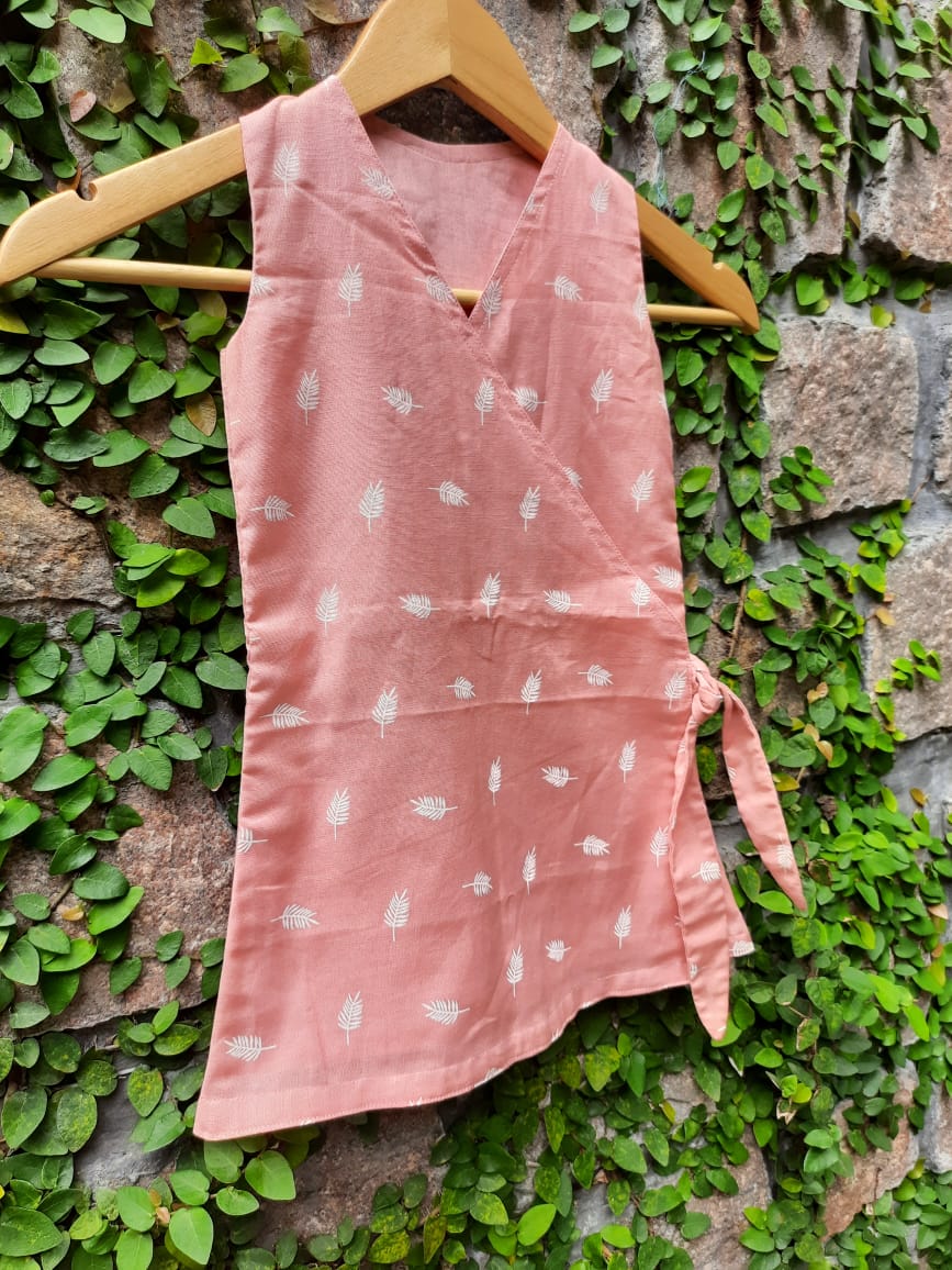 Wrap Dress Self design rayon cotton fabric - Size 18 (18-24 months)